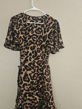 SHEIN Leopard Print Wrap Midi Dress - Brown & Black